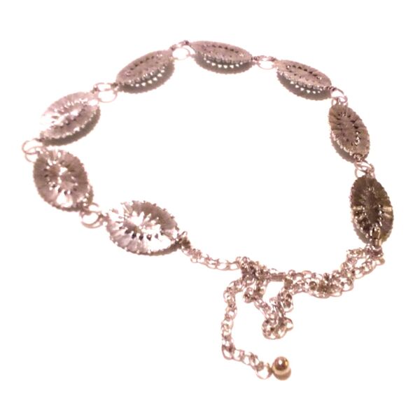 Vintage Faux Turquoise Southwestern Inspired Silver Tone Chain Belt - Picture 5 of 5